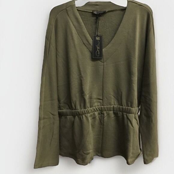 DG2 by Diane Gilman French Terry Dolman Sleeve Peplum Plus Size Olive Top 1X - Picture 3 of 7
